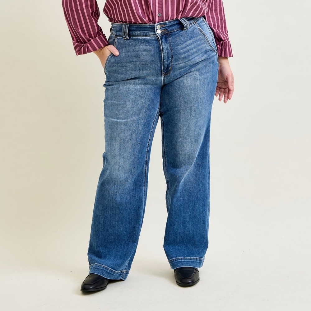 Judy Blue Wide Leg Penny Denim Trouser Jeans - Plus Size 16W